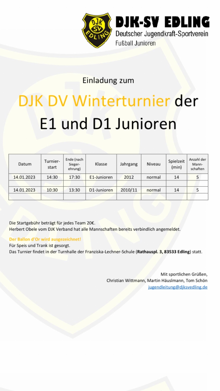 Djk Winterturniere Beim Djk Sv Edling Sportverein Djk Sv Edling E V